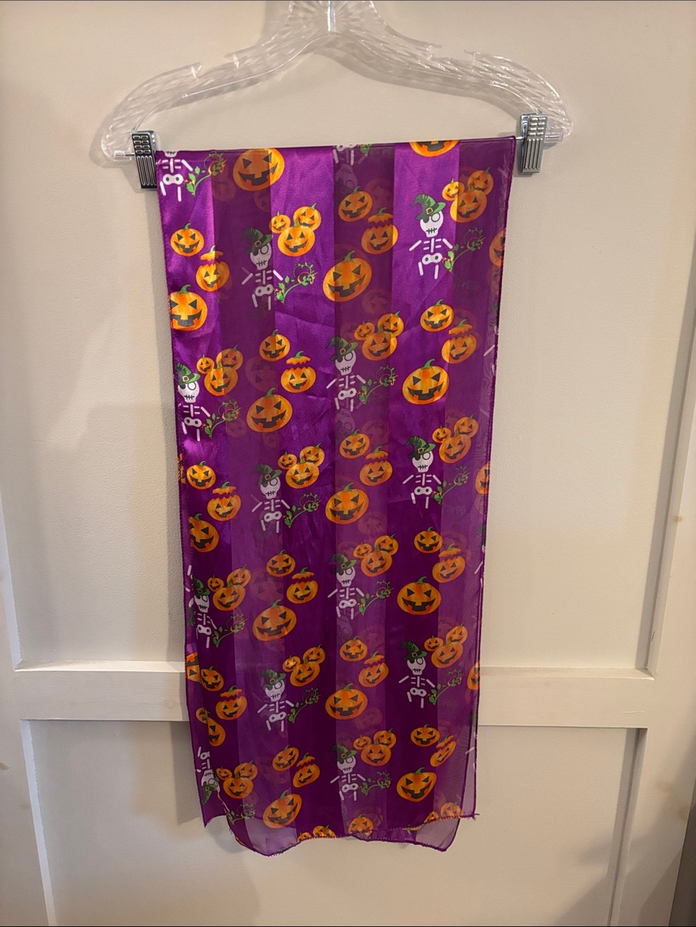 Purple Halloweens Scarf with Pumpkin & Skeleton Print